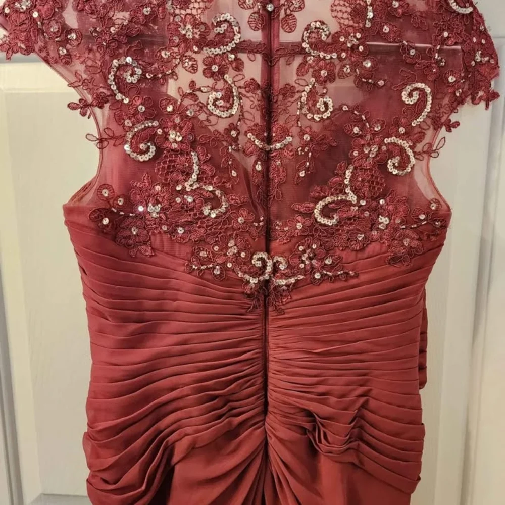 Azazie Raspberry Colored Ruched Embellished Gown - Picture 3 of 6